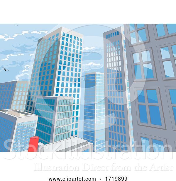 Vector Illustration of City Buildings Comic Book Style Background