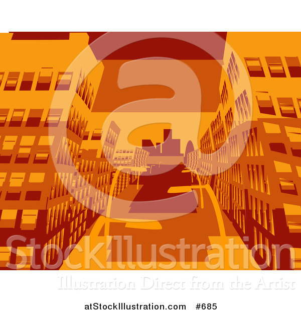 Vector Illustration of City Buildings in Orange Tones