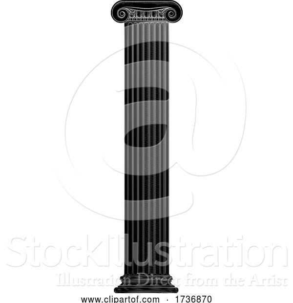 Vector Illustration of Classic Greek Roman Column Ionic Pillar Woodcut