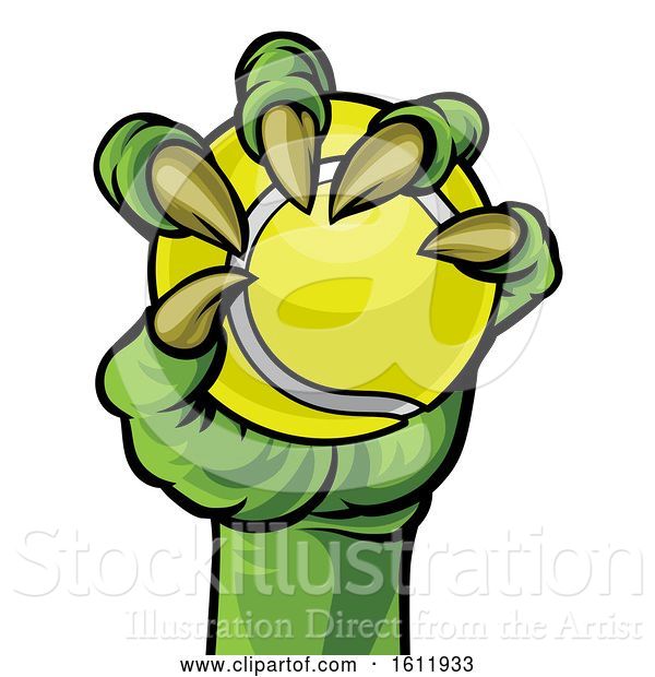 Vector Illustration of Claw Monster Hand Holding a Tennis Ball