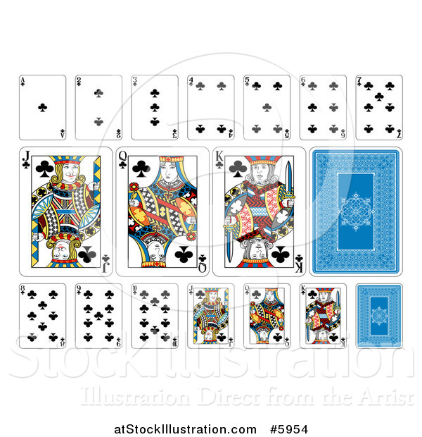 Vector Illustration of Club Suit Playing Cards