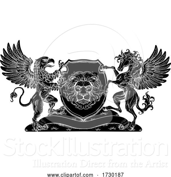 Vector Illustration of Coat of Arms Crest Griffin Pegasus Lion Shield