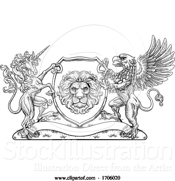 Vector Illustration of Coat of Arms Crest Griffin Unicorn Lion Shield
