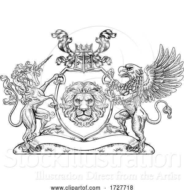 Vector Illustration of Coat of Arms Crest Griffin Unicorn Lion Shield