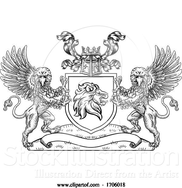 Vector Illustration of Coat of Arms Crest Lion Griffin or Griffon Shield