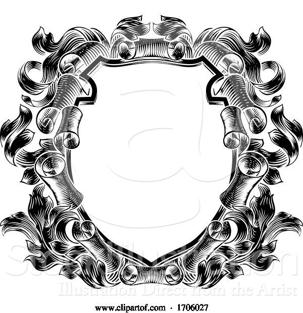 Vector Illustration of Coat of Arms Crest Scroll Leaves Heraldic Shield