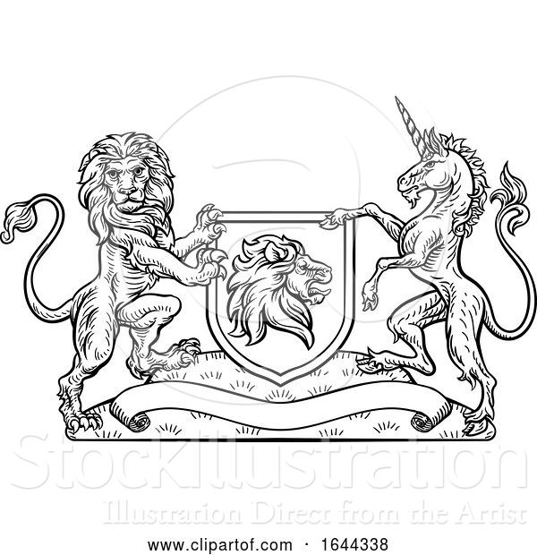 Vector Illustration of Coat of Arms Heraldic Lion and Unicorn Shield