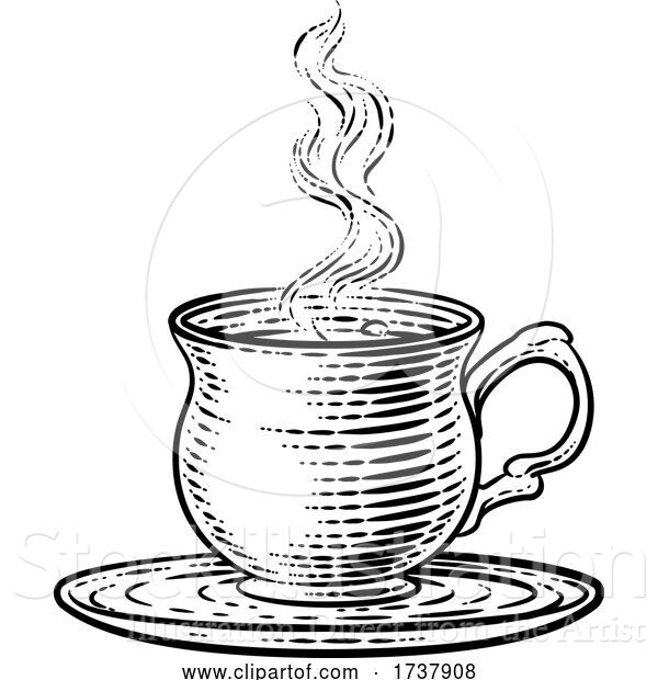 Vector Illustration of Coffee Tea Cup Hot Drink Mug Vintage Retro Etching