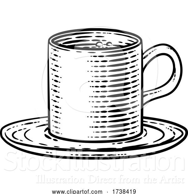 Vector Illustration of Coffee Tea Cup Hot Drink Mug Woodcut Etching
