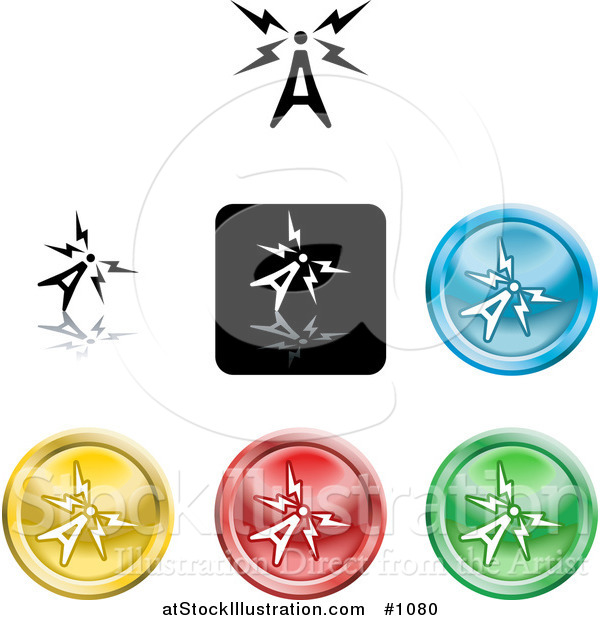 Vector Illustration of Colored Antenna Sending Signals Buttons