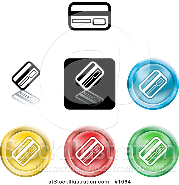 Vector Illustration of Colored ATM, Debit and Credit Card Icon Buttons