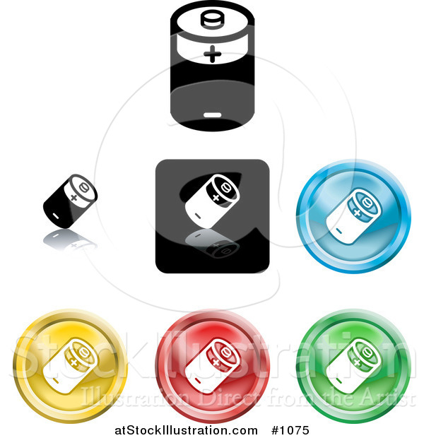 Vector Illustration of Colored Battery Button Icons