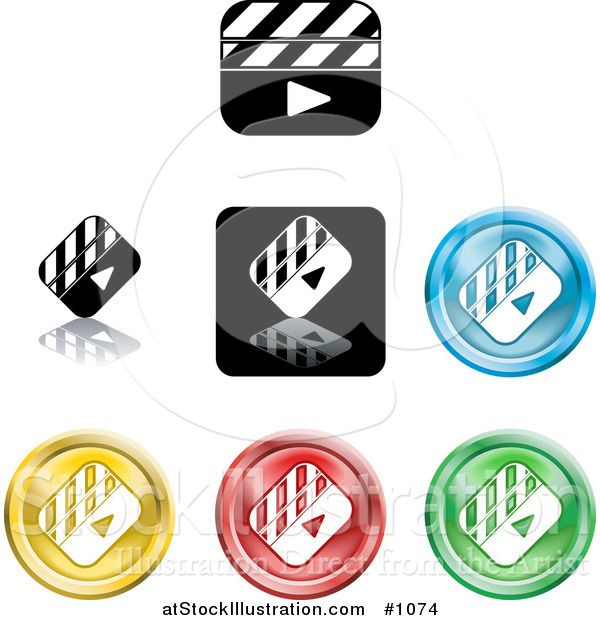 Vector Illustration of Colored Clapper Icon Buttons