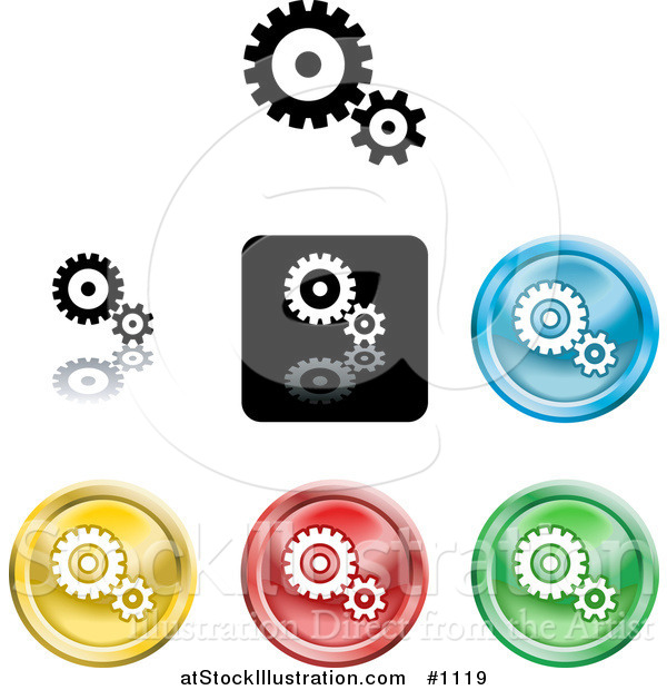 Vector Illustration of Colored Gears and Cogs Icon Buttons