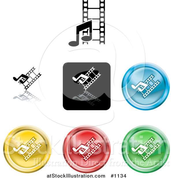 Vector Illustration of Colored Media Music and Film Icon Buttons Icon Buttons