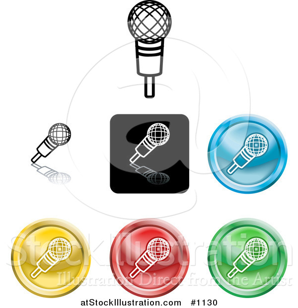 Vector Illustration of Colored Microphone Icon Buttons