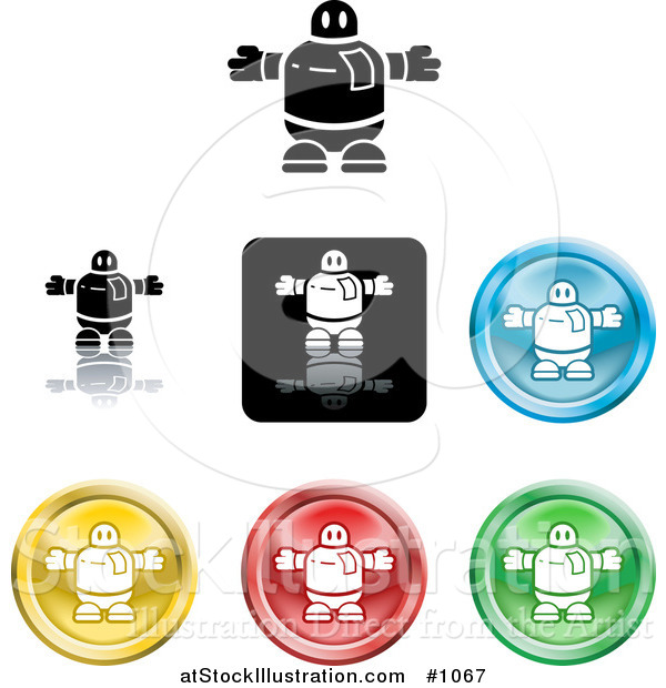 Vector Illustration of Colored Robot Icon Buttons