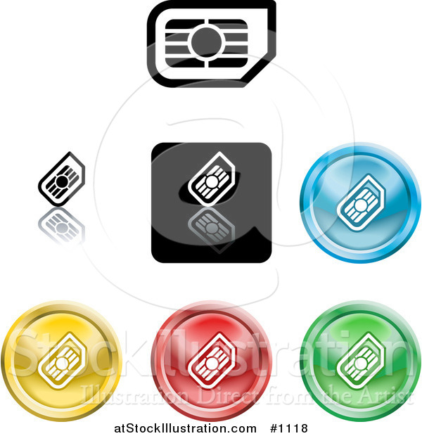 Vector Illustration of Colored SIM Card Icon Buttons