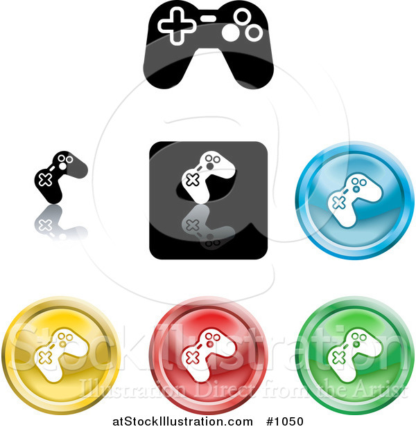 Vector Illustration of Colored Video Game Controller Icon Buttons