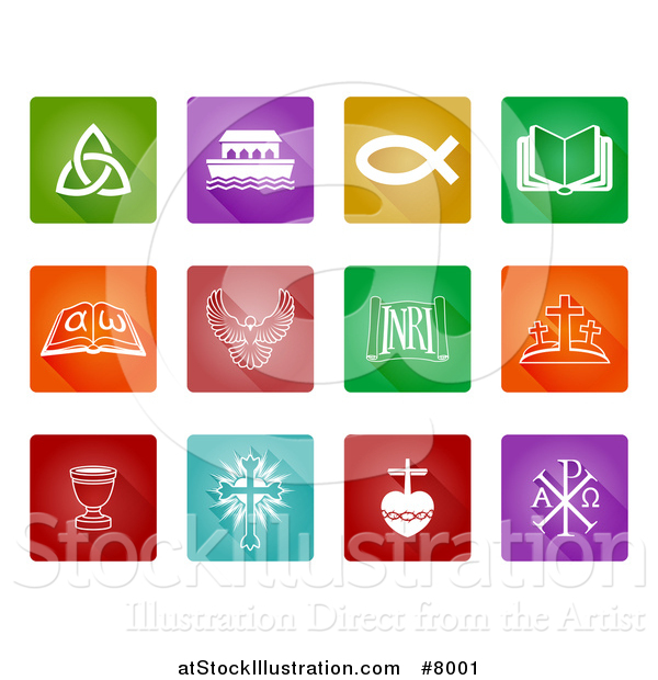 Vector Illustration of Colorful and White Square Christian Icons