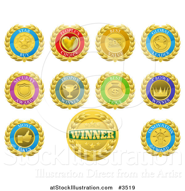 Vector Illustration of Colorful Winner and Product Medals