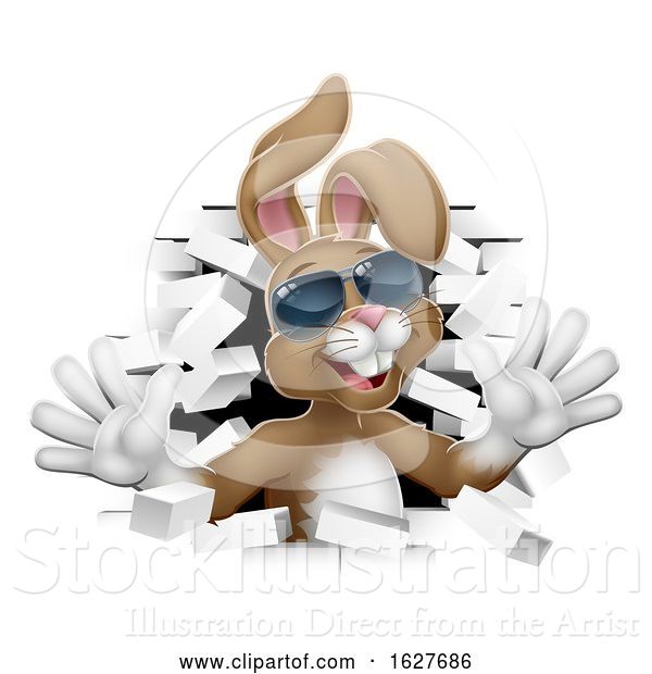 Vector Illustration of Cool Easter Bunny Rabbit in Shades Breaking Wall