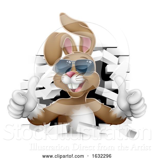 Vector Illustration of Cool Easter Bunny Shades Thumbs up Breaking Wall