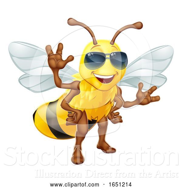 Vector Illustration of Cool Honey Bumble Bee in Sunglasses