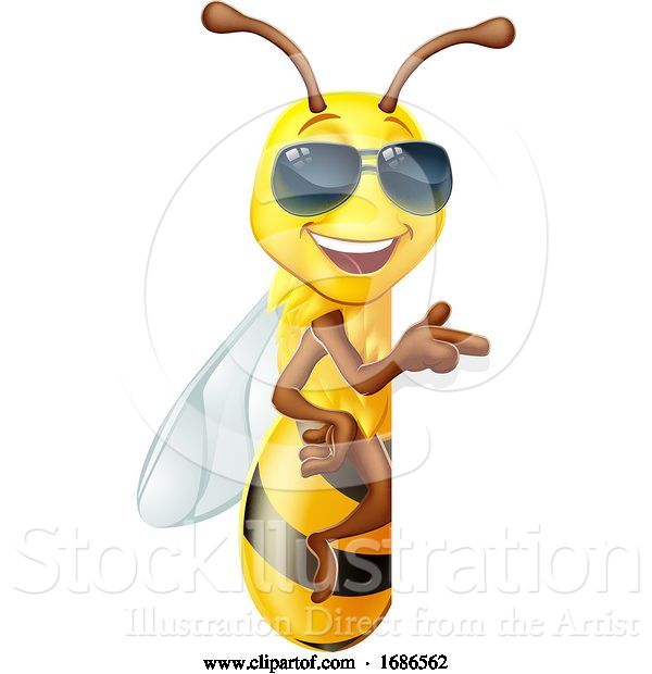 Vector Illustration of Cool Honey Bumble Bee in Sunglasses Sign