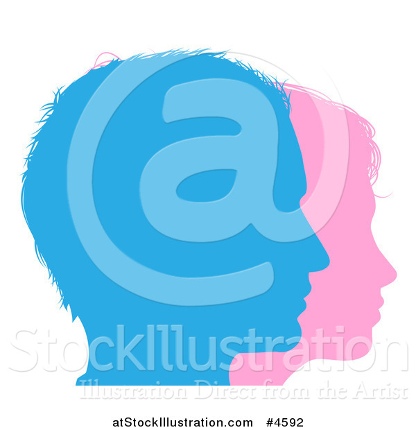 Vector Illustration of Couple Faces Silhouetted in Blue and Pink