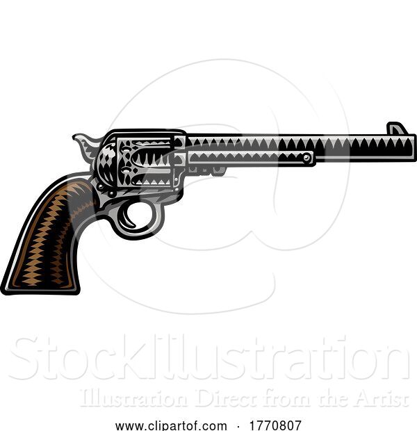 Vector Illustration of Cowboy Gun Western Pistol Old Vintage Revolver