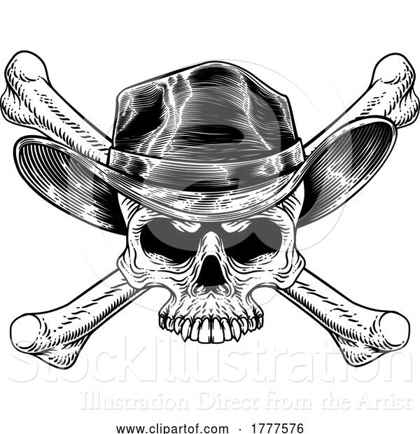 Vector Illustration of Cowboy Hat Western Skull Pirate Cross Bones