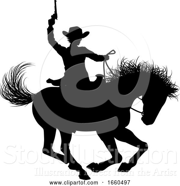 Vector Illustration of Cowboy Riding Horse Silhouette