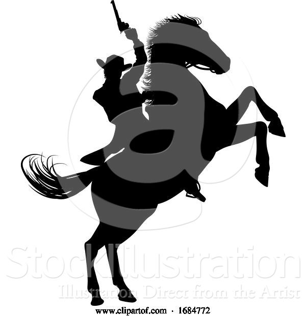 Vector Illustration of Cowboy Riding Horse Silhouette