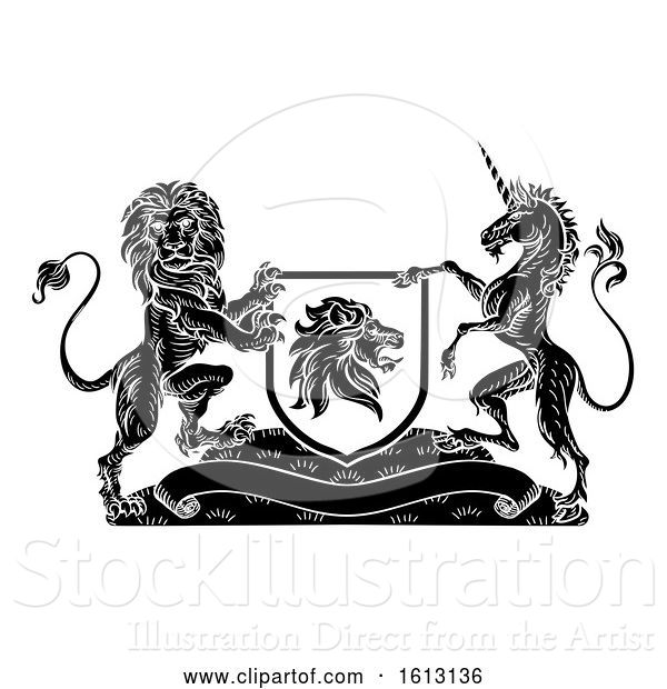 Vector Illustration of Crest Heraldic Lion Unicorn Shield Coat of Arms