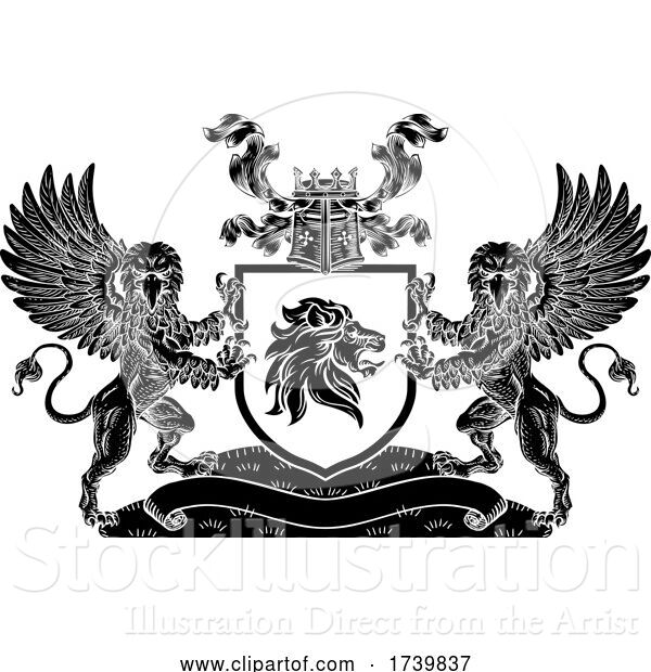 Vector Illustration of Crest Lion Griffin Coat of Arms Griffon Shield