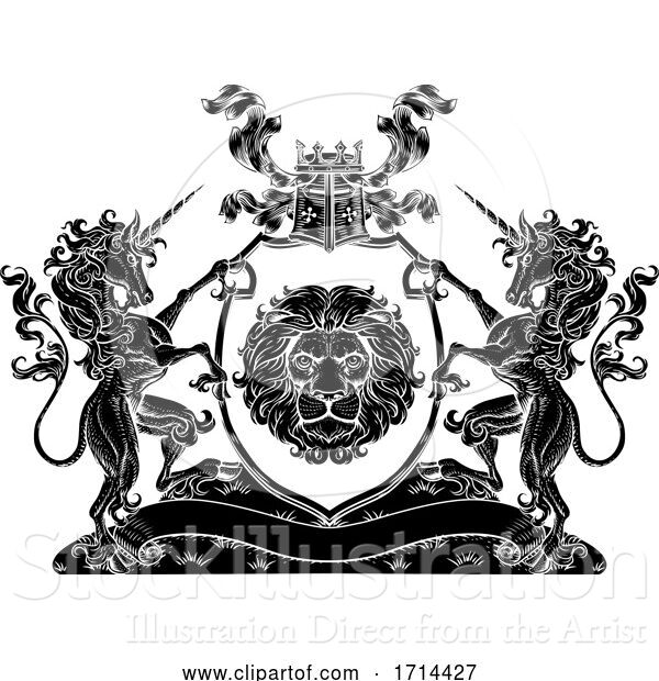 Vector Illustration of Crest Unicorn Coat of Arms Lion Family Shield Seal