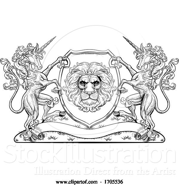 Vector Illustration of Crest Unicorn Horse Coat of Arms Lion Royal Shield