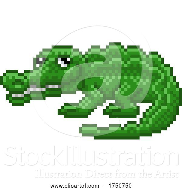 Vector Illustration of Crocodile Alligator Video Game Pixel Art Animal