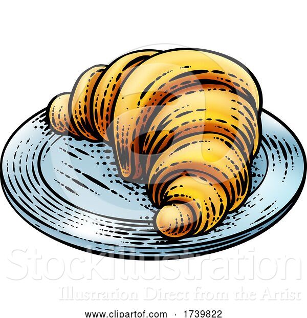 Vector Illustration of Croissant Pastry Bread Food Drawing Woodcut