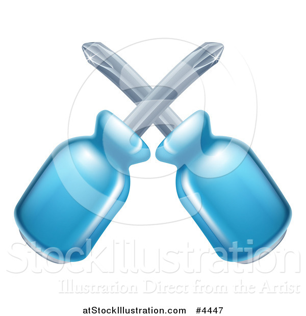Vector Illustration of Crossed Blue Handled Screwdrivers