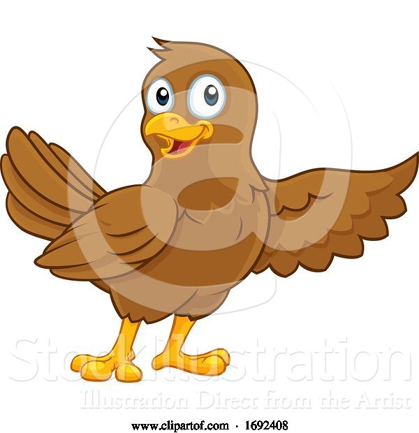 Vector Illustration of Cute Bird Pointing Character