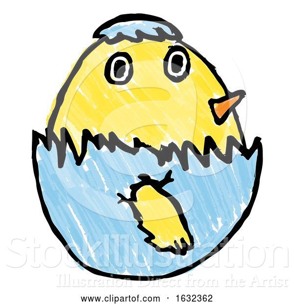 Vector Illustration of Cute Easter Chick Childs Drawing