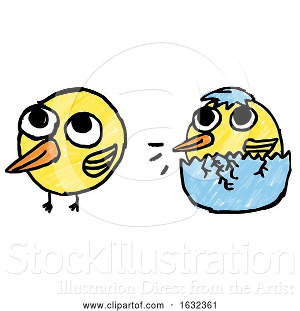 Vector Illustration of Cute Easter Chicks Childs Drawing