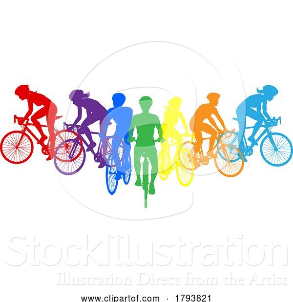 Vector Illustration of Cyclists Bikes Silhouette Bike Cyclist People Set