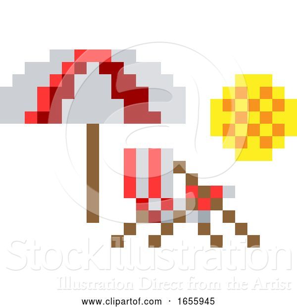 Vector Illustration of Deck Beach Chair Pixel 8 Bit Video Game Art Icon