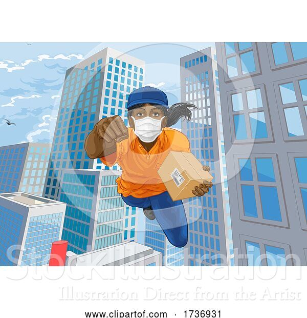 Vector Illustration of Delivery Courier Superhero Flying Super Hero