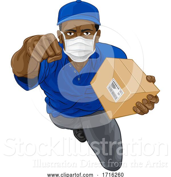 Vector Illustration of Delivery Superhero Courier Delivering Package Box