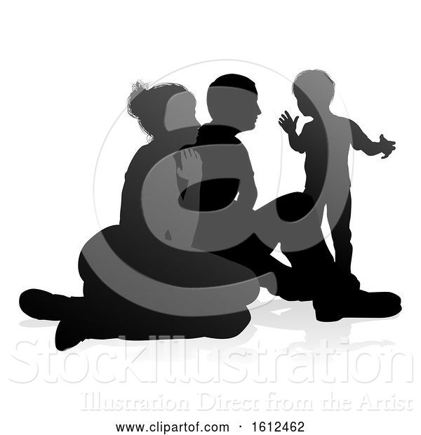 Vector Illustration of Detailed Family Silhouette, on a White Background