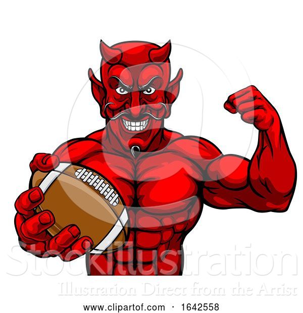 Vector Illustration of Devil American Football Sports Mascot Holding Ball